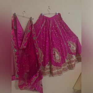 Pink party bridal lengha with dubatta